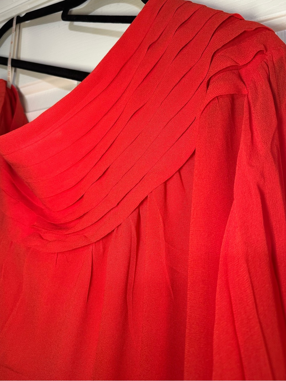 FARM Rio Rose One Shoulder Rosette Pleated Chiffon Blouse Coral Red Size M - Picture 6 of 15